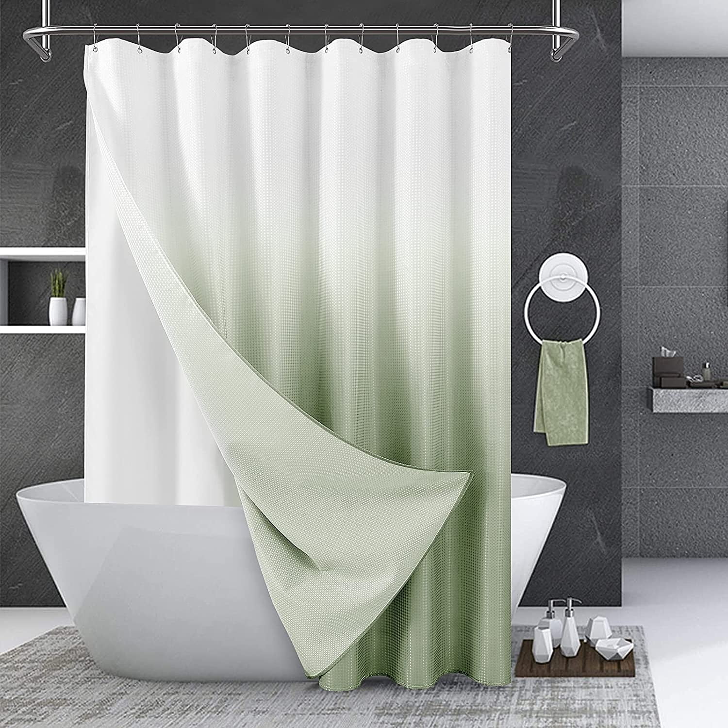 Sage Green Shower Curtain Set Green and White Shower Curtain Set Ombre ...