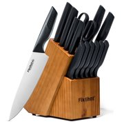 Knife Set with Block and Sharpener, High Carbon Stainless Steel Chef Knife block Set for Kitchen(15 PCS Pro Black)