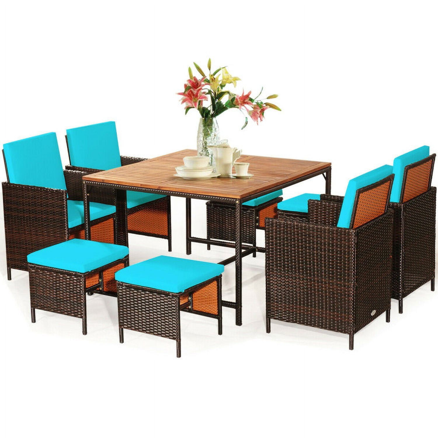Aimee Lii 9 Pieces Patio Rattan Dining Cushioned Chairs Set, Outdoor Patio Furniture, Turquoise Aimee Lii 9 Pieces Patio Rattan Dining Cushioned Chairs Set, Outdoor Patio Furniture, Turquoise