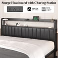 thumbnail image 5 of Bed Frame King Size with Starry Sky Lights and Charging Station, Upholstered Platform Bed with Storage Ottoman, Black, 5 of 9