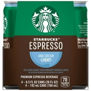 Starbucks Doubleshot Espresso & Cream Light Premium Iced Coffee Drink, 6.5 fl oz, 4 Pack Cans