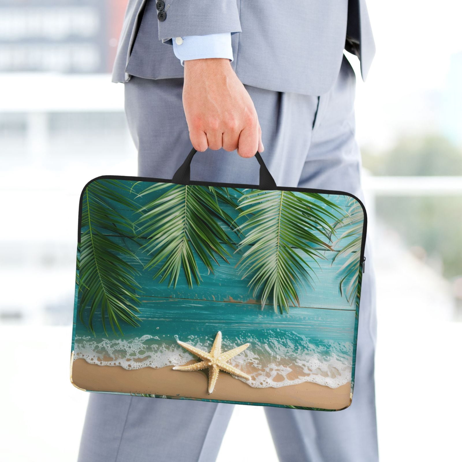 Laptop Sleeve Bag For Women Men 14inch Waterproof Durable Protective Computer Carrying Cover Handle Laptop Case Bag Beach Palm Leaf Starfish (5) (1)