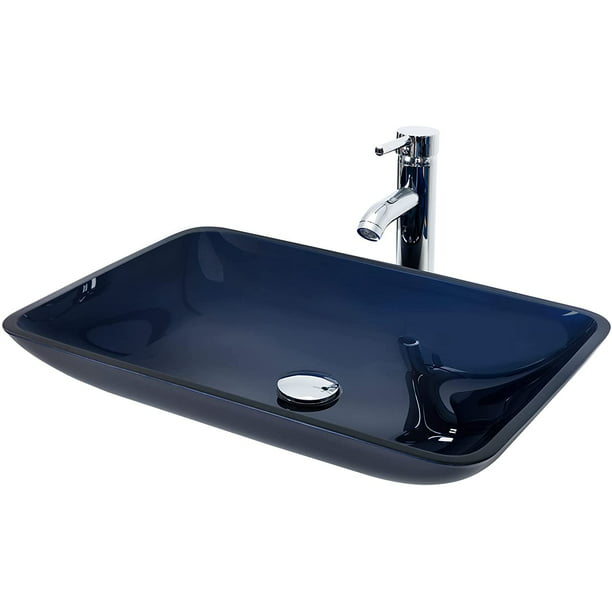 Puluomis Vessel Sinks And Faucet Combo Bathroom Vanity Bowl Blue Rectangular Com - Kitchen Bathroom Sink Combo