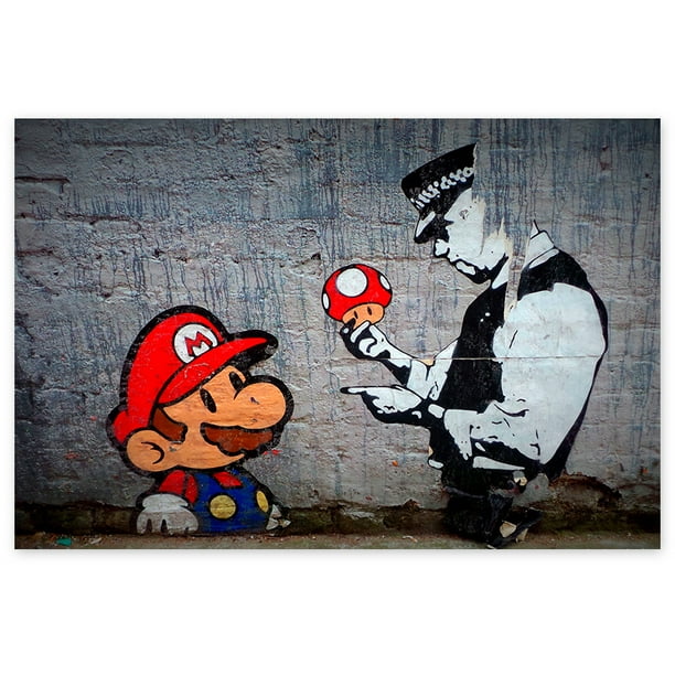 Awkward Styles Mario And Policeman Poster Art Prints Banksy Graffiti Art Banksy Fans Gifts Banksy Mario Art Painting Unframed Art Picture Banksy Fans Home Decor Art Lovers Gifts British Street Art