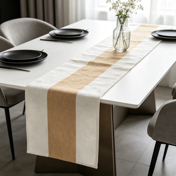 Linen Table Runner 30x180cm, Woven Spliced Tablecloth for Wedding Party Decor