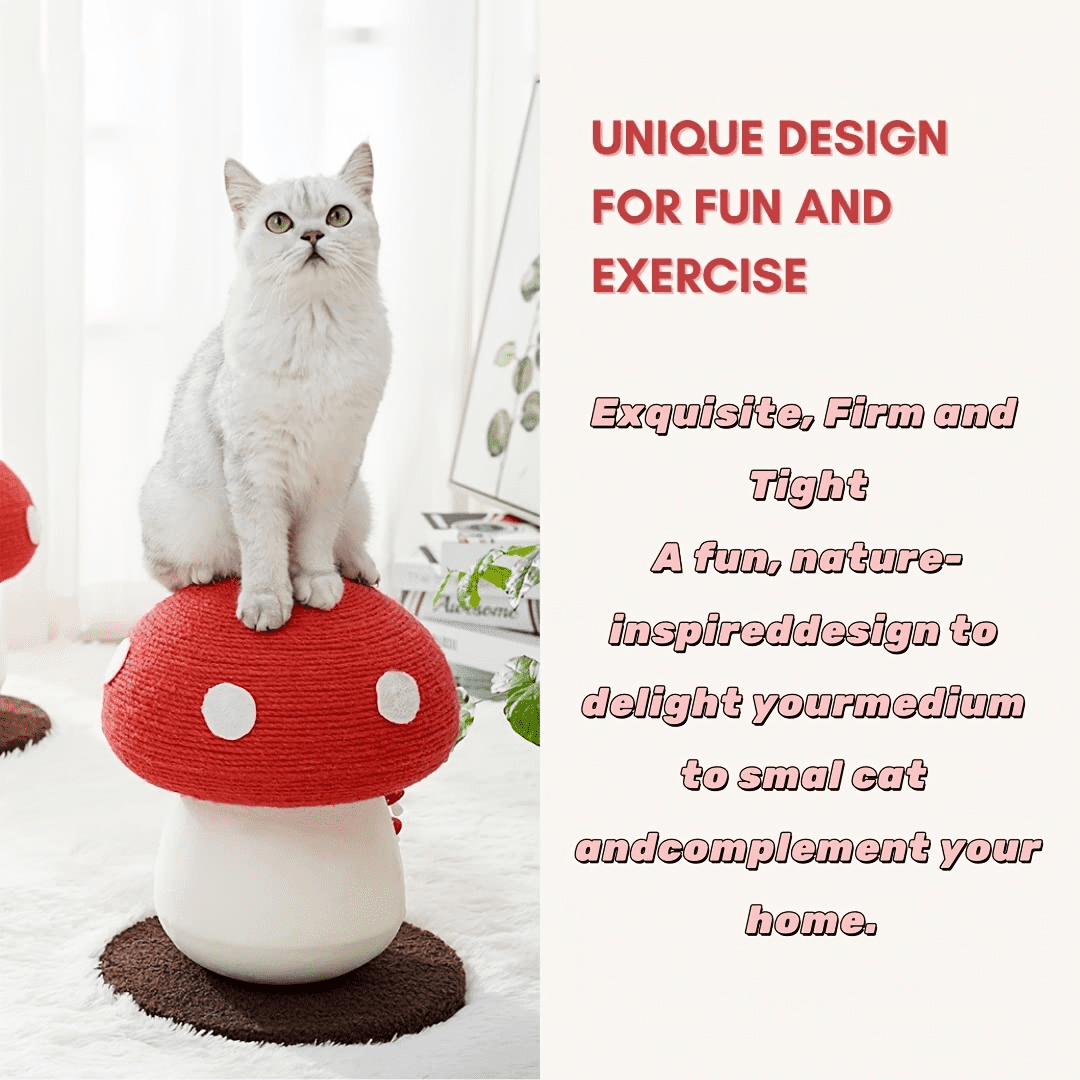 Cute Mushroom Cat Scratching Post, Durable Sisal Rope Cat Scratcher for Indoor Cats & Kittens, No Assembly Cat Tree with Hanging Toy, Cat Scratching Board for Claw Care & Furniture Protection