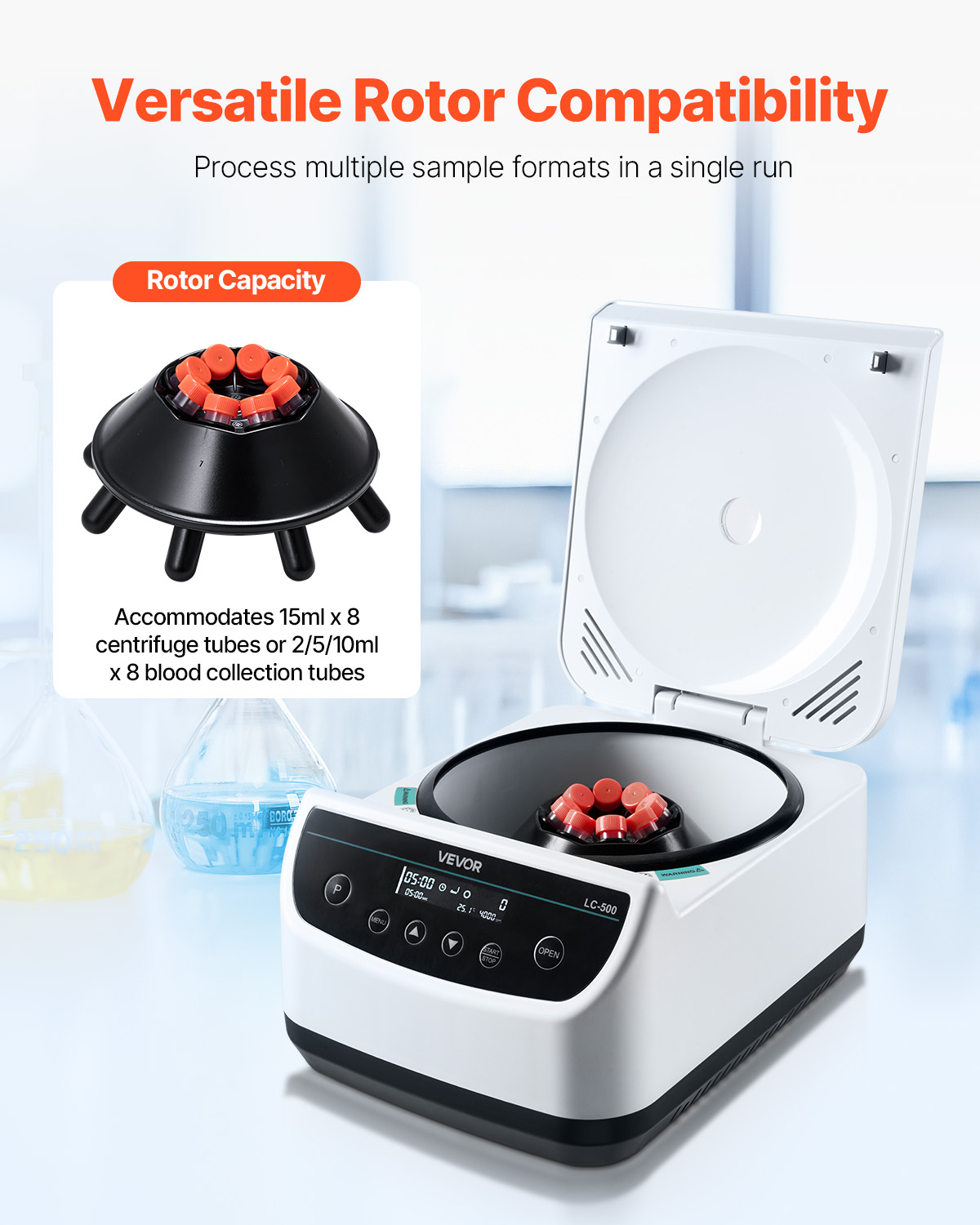 VEVOR Centrifuge Machine, 100-1900xg RCF Electric Laboratory Centrifuge Machine with 1 Rotor for 2/5/10/15ml Tube Capacity, Low Speed 500-4000rpm with Timer, Widely Used in Various Experiments