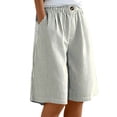 thumbnail image 2 of Women's High Waisted Striped Bermuda Shorts, Button Front Elastic Waist Wide Leg Culottes with Pockets, Summer Casual Beach Vacation Resort Outdoor Daily Wear Fashion Capri Pants Black L, 2 of 5