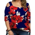 thumbnail image 3 of FASHIONWT Women Retro Graphic Cold Shoulder Sleeve Summer Boho Plus Size T-Shirts, 3 of 4