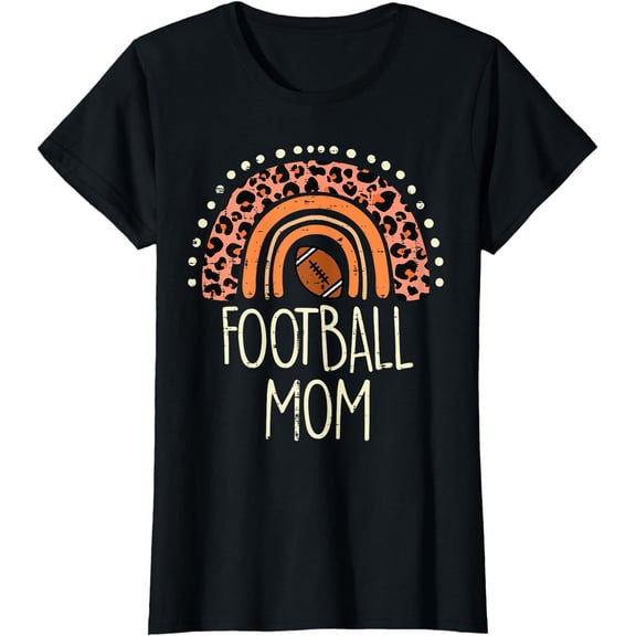 Leopard Rainbow American Football Mom Family Mommy Mama T-Shirt