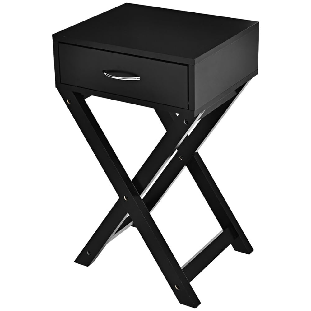 Finihen End Table, Design Sofa Side Table with X-Shape Drawer, Sofa Side Table, Bed Side Table, for Small Space, Living Room, Bedroom, Black Finihen End Table, Design Sofa Side Table with X-Shape Drawer, Sofa Side Table, Bed Side Table, for Small Space, Living Room, Bedroom, Black