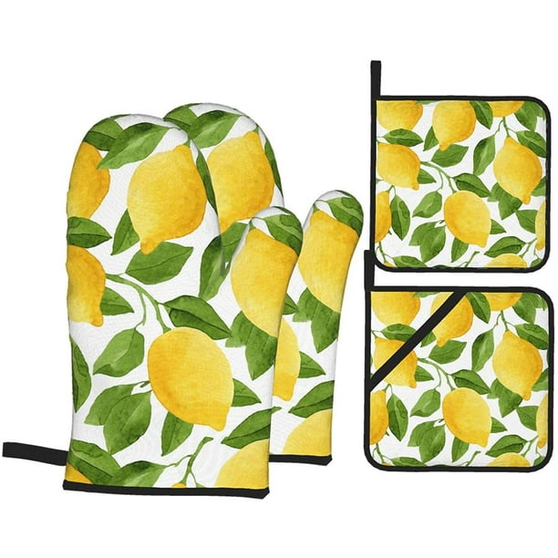 Bright Yellow Lemons Oven Mitts and Pot Holders Sets of 4,Resistant Hot  Pads with Polyester NonSlip BBQ Gloves for Kitchen,Cooking,Baking,Grilling  - Walmart.com