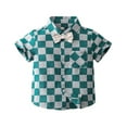 thumbnail image 3 of GYRATEDREAM Toddler Boy Clothes Shorts Set Checkerboard Print Shirt Short Sleeve Button Down Top Solid Shorts Summer Outfit, 2-3T, 3 of 9