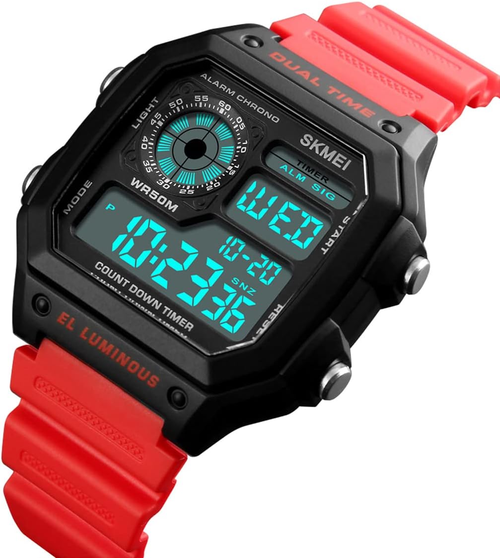 Wrist Watch for Men, Digital Sports Waterproof Watch with Dual Time Chronograph Countdown Alarm Backlight