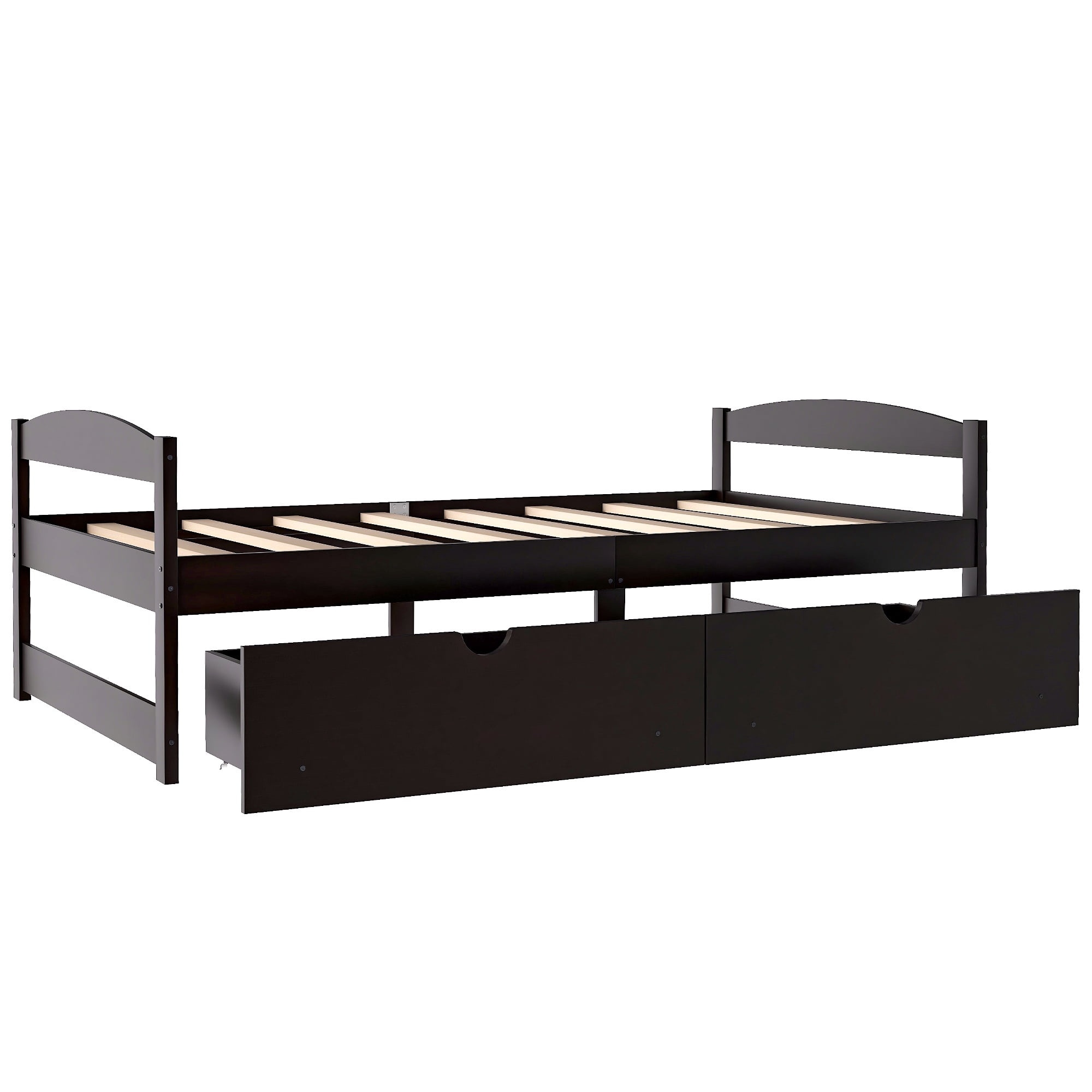 PORKISS Twin Bed Frame with 2 Storage Drawers, Espresso Twin Size Platform Bed with Wood Slat Support, No Box Spring Needed, Wood Bed Frame for Kids, Teens, Guest Room