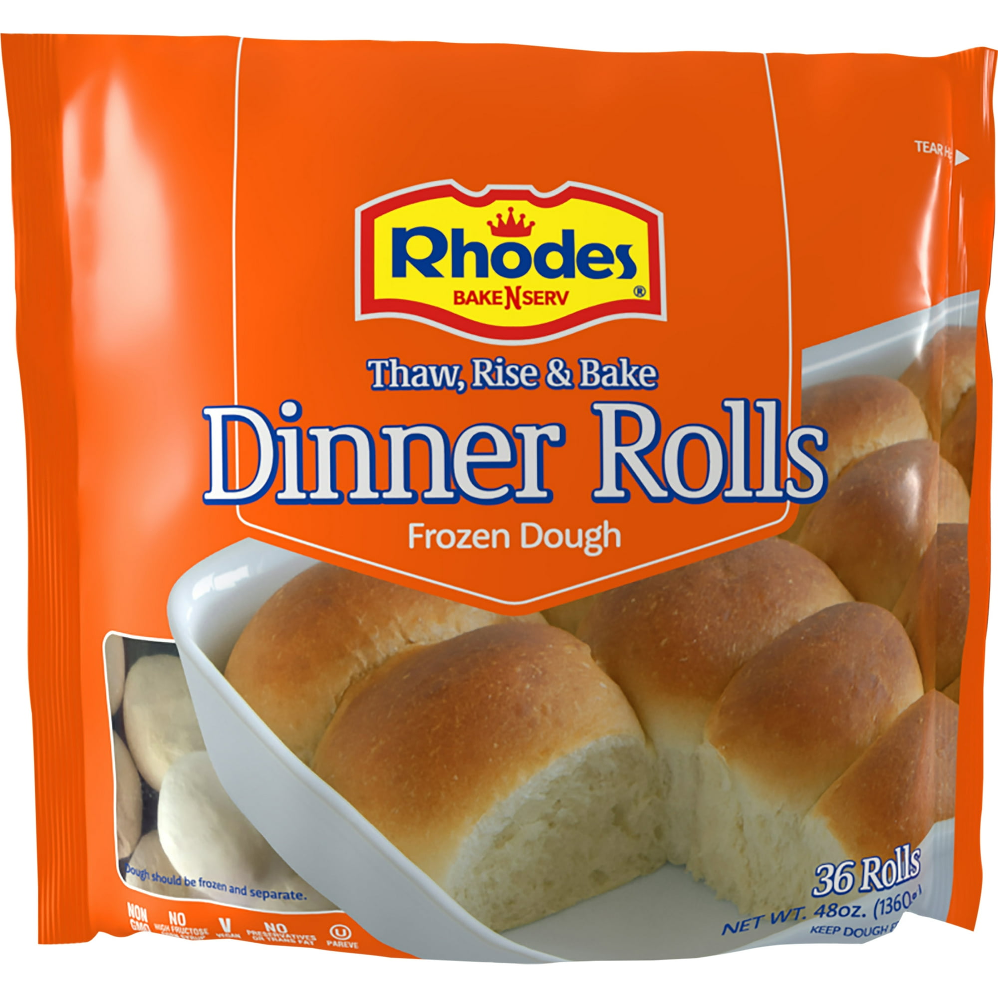 Rhodes Bake-N-Serv Yeast Dinner Rolls, 3 lbs, 36 Count Bag (Frozen)