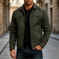 thumbnail image 4 of LYSMORA 2026 Men's Lapel Collar Faux Suede Zip Jacket, Slip Side Pockets Loose Fit Casual Daily Outerwear, 4 of 8