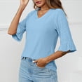 thumbnail image 4 of aidice T Shirts for Women Eyelet V Neck 3/4 Length Sleeve Comfy Fitting Tops Casual Solid Color Shirts, 4 of 5