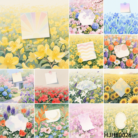 Floral Pattern Note Pad Bundle with Multi-Tape, 100 Sheets