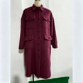 thumbnail image 4 of Woolen Long Trench Coat Women Single Breasted Notch Lapel Collar Winter Dress Coat with Pockets Loose Pea Overcoat (XL, Red), 4 of 6