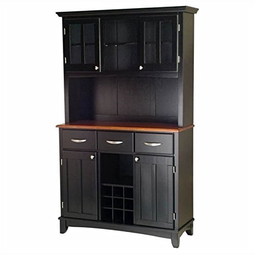 BOWERY HILL 3 Drawer Wine Rack Buffet with 2 Door Hutch in Black