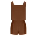 thumbnail image 6 of FRSASU Women 2 Piece Sets Summer Sleeveless Square Neck Crop Tank Top Elastic Waist Shorts Casual Suit Brown, 6 of 7