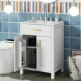 thumbnail image 3 of 24-inch Bathroom Vanity Combo with Ceramic Sink, 2 Soft-Close Doors & Drawer, Gold and White Freestanding Cabinet with Adjustable Shelf for Small Spaces, 3 of 11