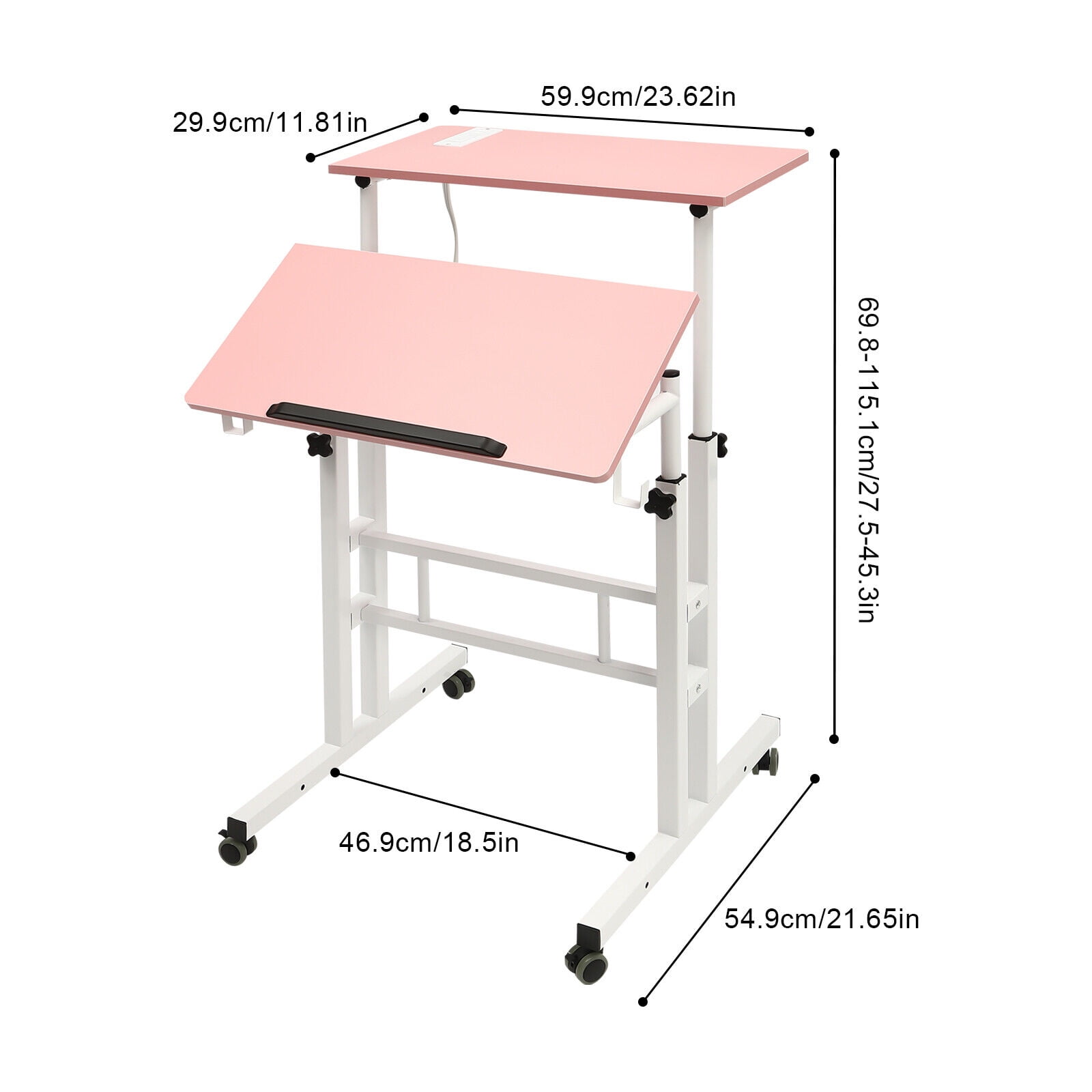 Miumaeov Mobile Stand Up Desk with Height Adjustable Standing Desk with Wheels Portable Rolling Laptop Cart for Home Office Standing or Sitting