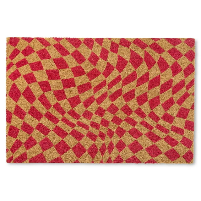 Town & Country Terra Emmett Groovy Felpudo Para Puerta De Fibra De Coco Natural, Resistente, Antideslizante, Para Entrada, Color Rojo, 18.0 X 30.0 In