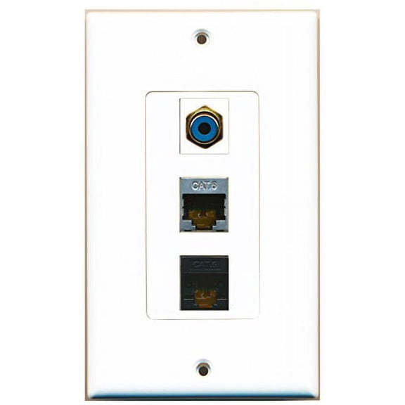 RiteAV - 1 Port RCA Blue and 1 Port Shielded Cat6 Ethernet and 1 Port Cat6 Ethernet Black Decorative Wall Plate Decorative