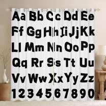 Manfei Cartoon Alphabet Blackout Curtains Set of 2 (52x84 Each),White Black Window Curtains,English Letter Curtains and Drapes For Girl Boys,Microfiber Bedroom Decor