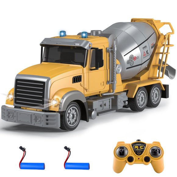 Fistone Camion de Construction pour Bétonnière RC, 6 Canaux avec Lumières, Véhicule Électrique 1:24 à Agitation à 360 Degrés, Jouet Rechargeable pour Enfants
