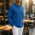 thumbnail image 5 of Bbyeadc Men's Long Sleeve Polo Shirt Loose Fit Casual Classic Comfortable Soft Lightweight Relaxed Everyday for Daily Wear,Blue(M), 5 of 7