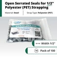 thumbnail image 4 of IDL Packaging Open Serrated Seals of 1.25" Length for 1/2" Strap Width Polyester (PET) Strapping (Pack of 100) - Increased Load Securement Due to Serrated Design of Strapping Clips, 4 of 4
