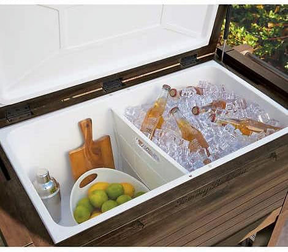 Tommy Bahama 100 qt Eucalyptus Wood Cooler Cart, Stainless Steel Hardware, Fully-Insulated
