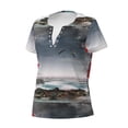 thumbnail image 2 of Naloa 3d Lighthouse in the Surf Print T-Shirts Short Sleeve V Neck Tees for Women Fashion Tops Trendy Lightweight Soft Casual Summer Outfits Clothes, 2 of 5