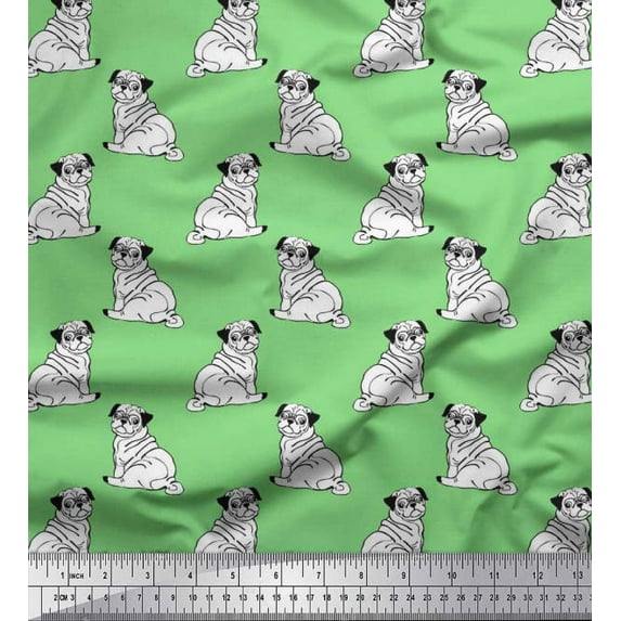 Soimoi Moss Georgette Fabric Pug Dog Print Fabric by Yard 42 Inch Wide