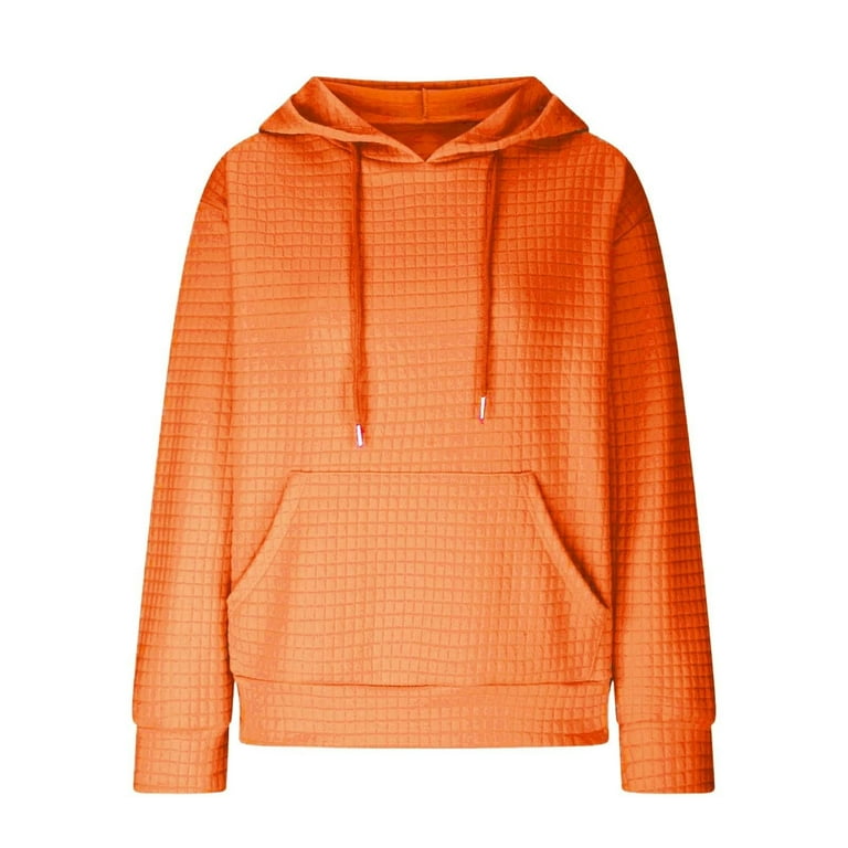 LTTVQM Hoodie for Women Waffle Hooded Sweatshirt Solid Color Waffle Knit Long Sleeve Sweatshirts Drawstring Pullover Pockets Tops Orange 2XL Walmart