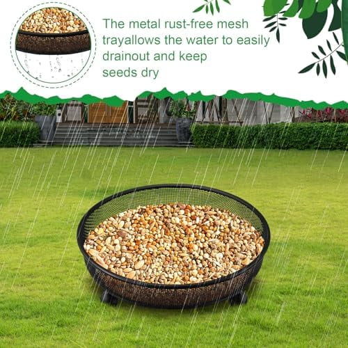 4 Pcs Ground Bird Feeder Tray 7 Inches Platform Bird Feeder for Outside Metal Squirrel Feeders Rust Resistant Mesh Seed Tray Garden Yard Decoration for Outdoor Wild Dove(Round)