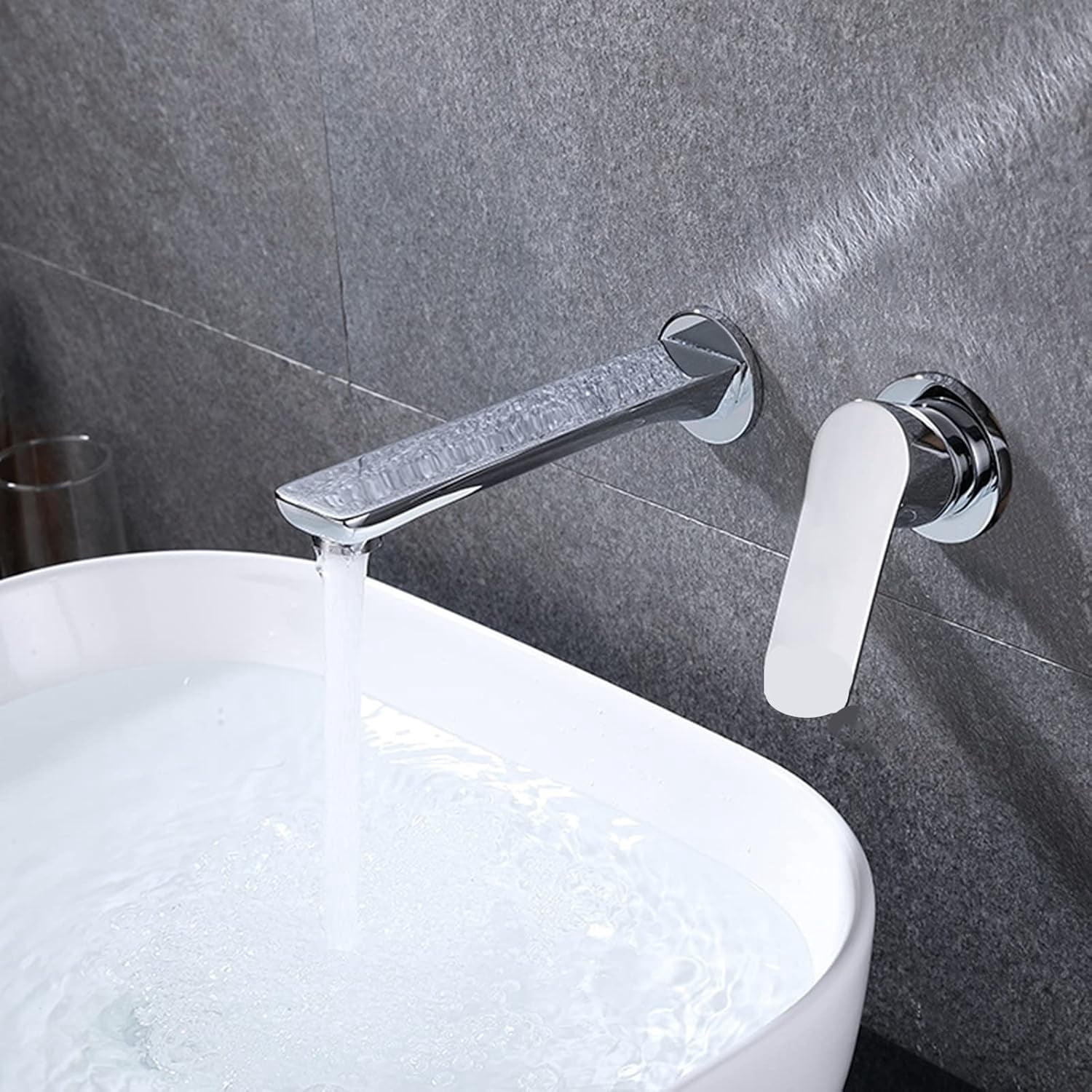 Wall Mounted Bathroom Sink Faucet Black, Hot and Cold, 2-Hole Single Handle Bathroom Sink Faucets, 360 Swivel Spout Sink Faucet, Split