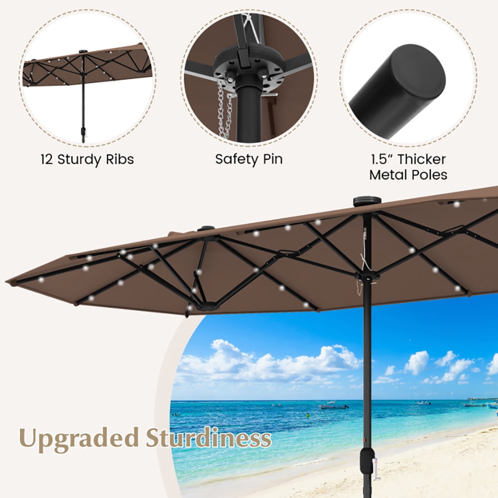 Aimee Lii 13FT Double-sided Patio Umbrella with Solar Lights for Garden Pool Backyard, Table Umbrella Outdoor Patio, Coffee