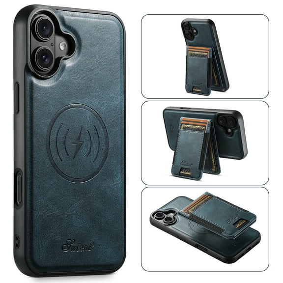 for iPhone 16 Phone Case [Compatible with Mag-Safe] PU Leather [Magnetic 2-in-1 Detachable Wallet] [Back Flip Stand Folio Purse Case] Shockproof Men Women Cover for iPhone 16, Blue