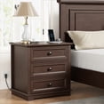 thumbnail image 4 of PLAMLE End Table for Living Room with 3 Drawers Storage Retro End Table Table with Charging Station Wooden Nightstand side End Table for Bedroom, 4 of 7