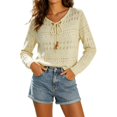 thumbnail image 3 of Asxite Women Summer Tops Long Sleeve Knit Crochet Cover Up Beach Swimsuit Bikini Solid Sheer Shirts, 3 of 7