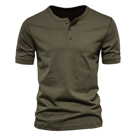 Mens T-shirts Short Sleeve Slim Fit Button Down Sports T Shirt Casual Solid Color Tees for Men Army Green S