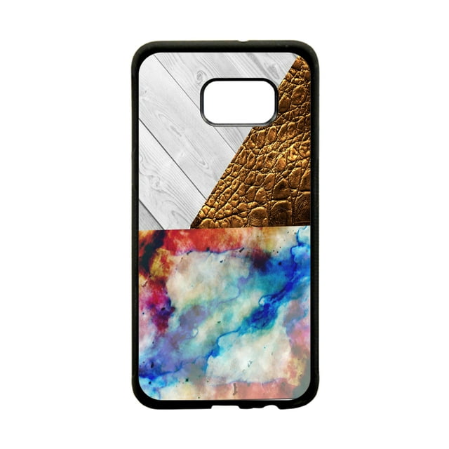 Colored Marble Faux Snakeskin and Wood Print Design Black Rubber Thin Case Cover for the Samsung Galaxy s7 - Samsung Galaxys7 Accessories - s7 Phone Case