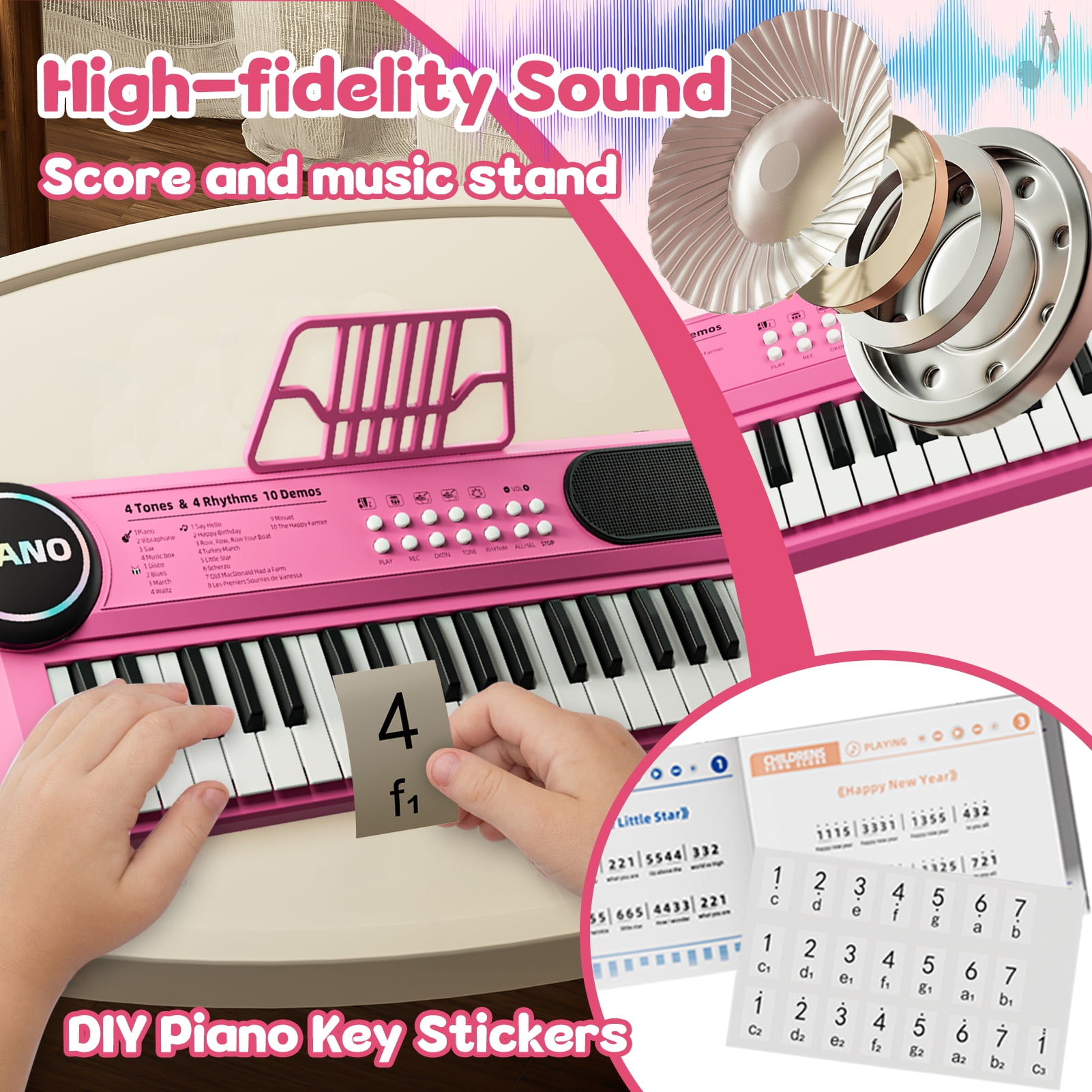 First Birthday Gifts for Girls, 37 Key Pink Piano Keyboard for Kids Toys for 12+ Months Olds Girls, Musical Piano with Microphone & Music Stand, Portable Electronic Instrument Gifts for Toddlers 1-3