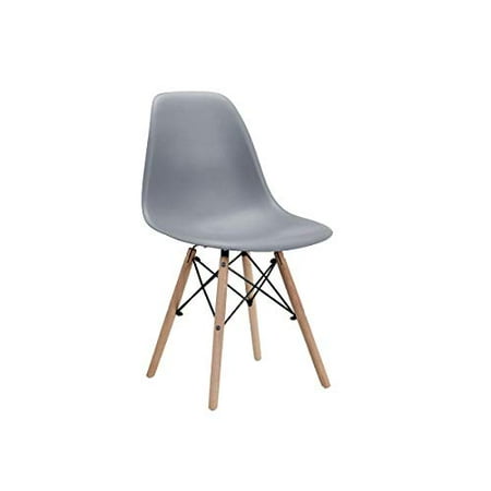 CangLong Modern Mid-Century Shell Lounge Plastic DSW Natural Wooden Legs for Kitchen, Dining, Bedroom, Living Room Side Chairs, Set of 1, Grey