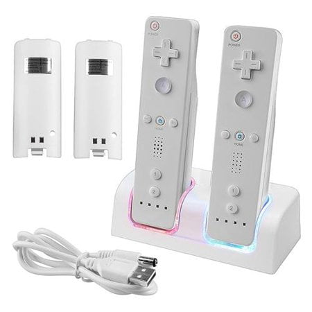Nintedo Wii / Wii U Dual Remote Controller Charger Dock Station + 2x Replacement Battery by Insten, (Best Aftermarket Wii U Controller)