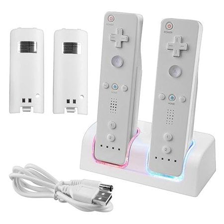 Nintedo Wii / Wii U Dual Remote Controller Charger Dock Station + 2x Replacement Battery by Insten, (Best Wii Gun Controller)